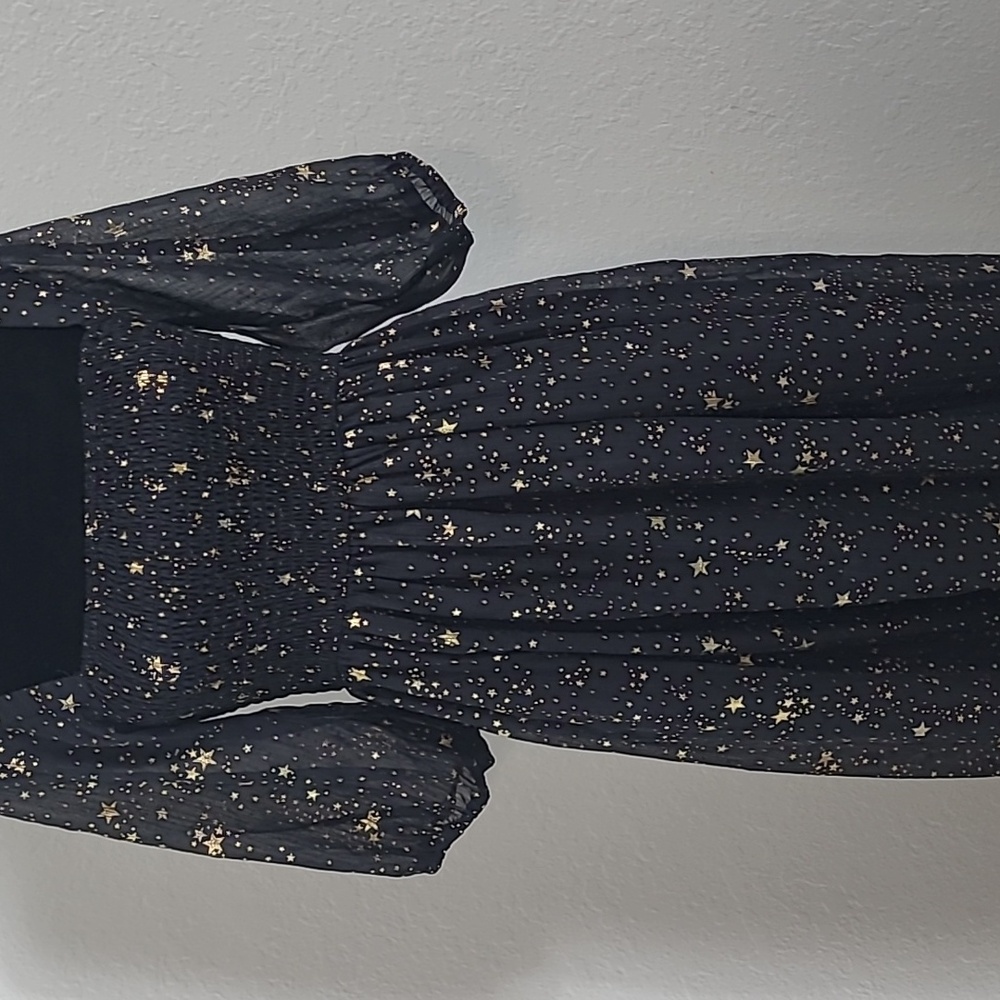 Nasty Gal Black and Gold Star Pattern Maxi Dress Party, Prom Size 2 - Picture 3 of 11